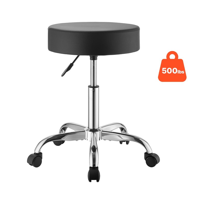 VEVOR Rolling Stool with Wheels Round 500 lbs Capacity Height Adjustable Black