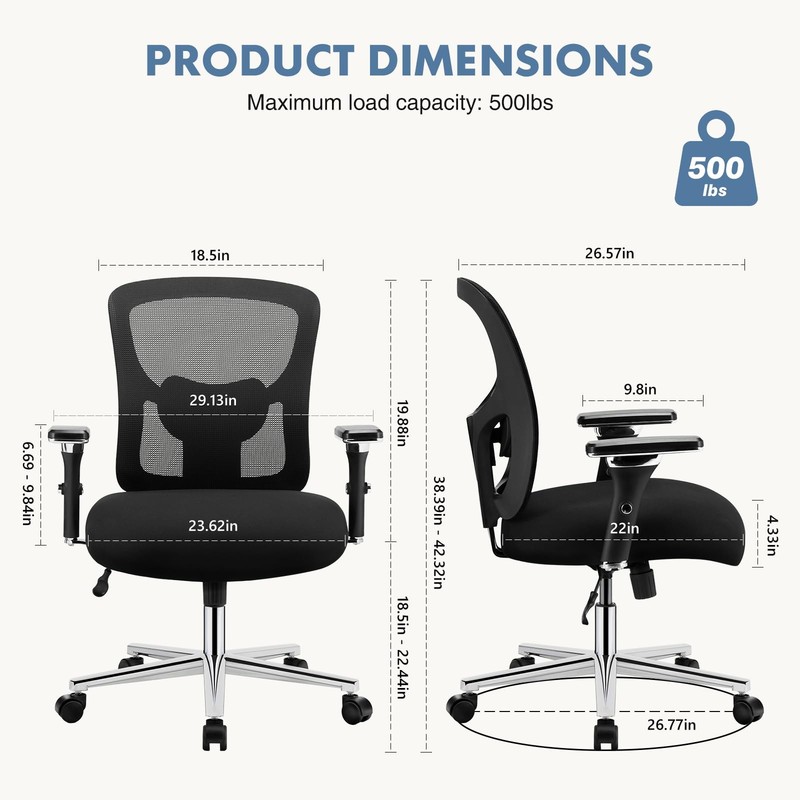 Big and Tall Office Desk Chair with Lumbar Support, 500lbs Heavy Duty Mesh Er... gallery