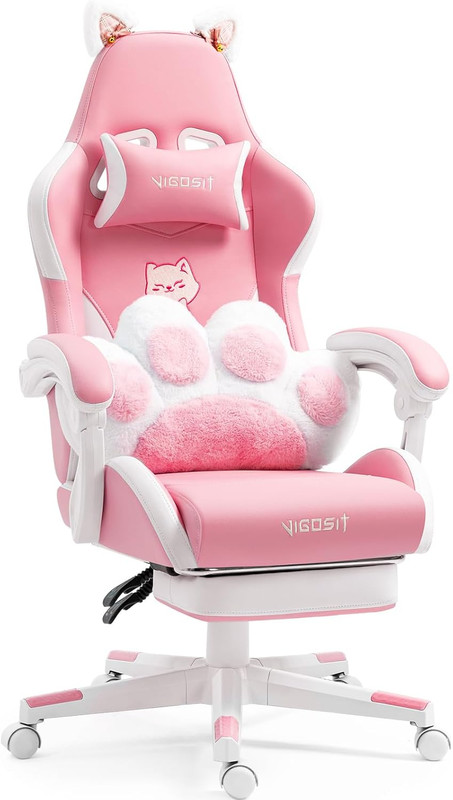 Cute Cat Ears Gaming Chair, Girly Ergonomic Computer Chair with High Back, 360° gallery