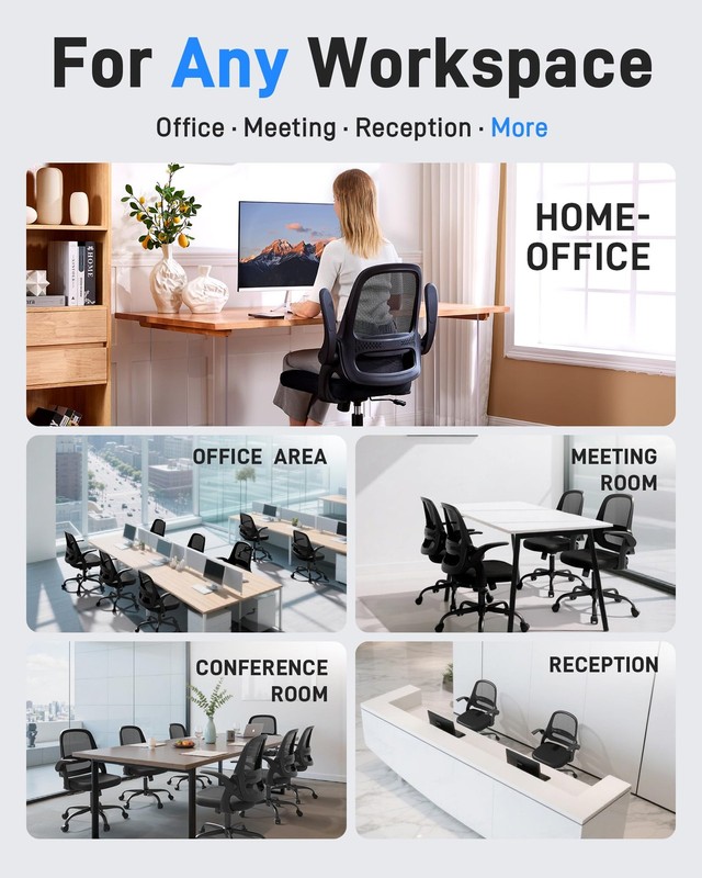 Silla De Oficina Ergonómica Con Brazos Plegables Soporta 300lb Negro gallery