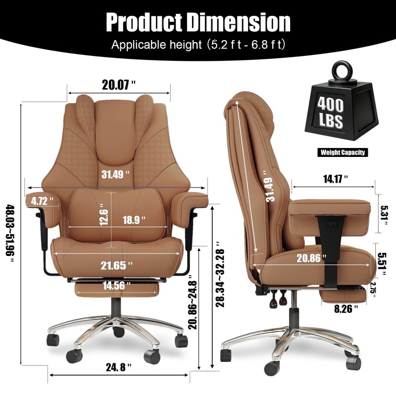 400lbs Big and Tall Office Chair, Wide Ergonomic Leather Executive Chair for ... gallery