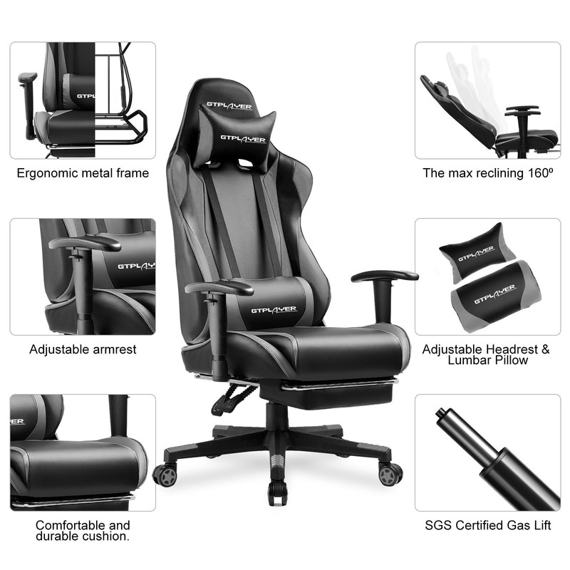 Ergonomic Gaming Chair with Footrest, Reclining Desk Chair, Adjustable Height, S gallery