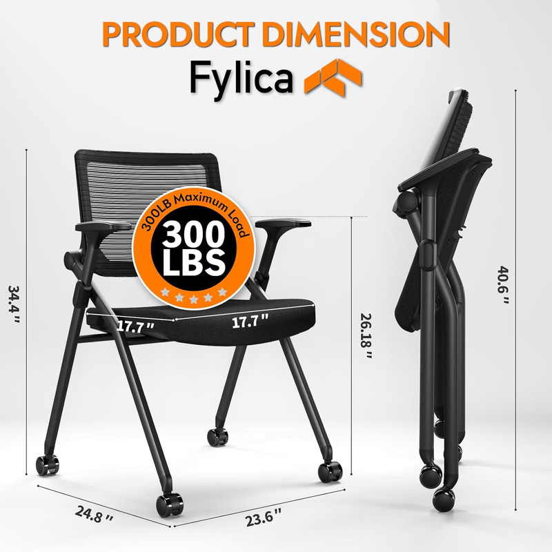 Foldable Office Chair Set of 2 with PU Wheels Ergonomic Mesh Bouncing Back, Stac gallery