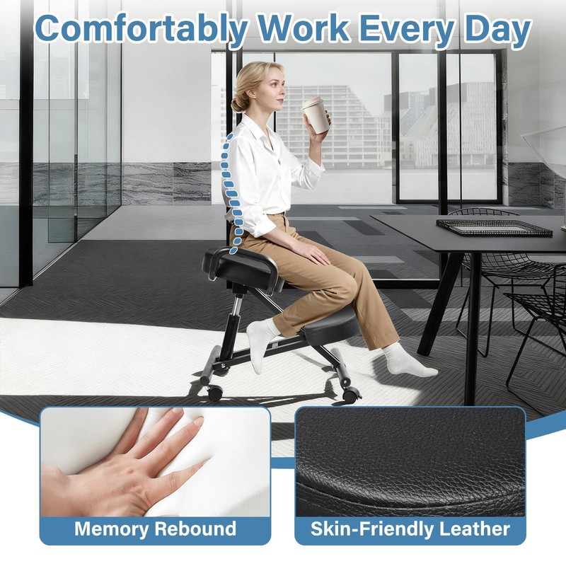 Ergonomic Kneeling Chair Adjustable Stool Upright Back Postures Home Office NEW gallery
