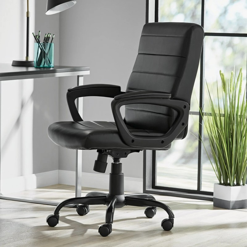 MAINSTAYS BONDED LEATHER MID BACK MANAGERS OFFICE CHAIR, BLACK *DISTRESSED PKG