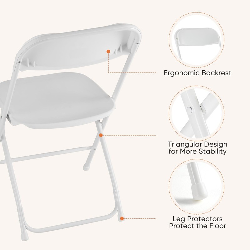 DUMOS Folding Chairs Sets of 20, 330lbs Capacity Plastic White gallery