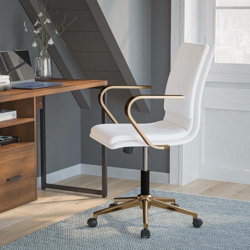 Mid-Back Designer Executive LeatherSoft Office Armchair with Brushed Gold Base gallery