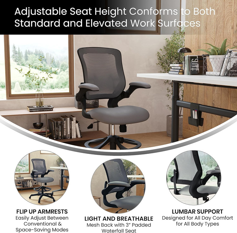 Adjustable Dark Gray Mesh Office Chair with Lumbar Support & Armrests gallery