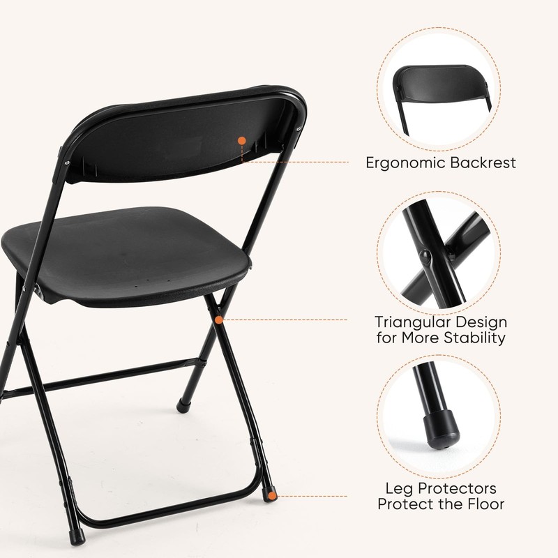 DUMOS Folding Chairs Sets of 10, 330lbs Plastic Stackable Portable Black gallery