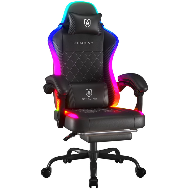 GTRACING RGB Ergonomic Gaming Chair with Massage, LED Lights, Footrest, Lumbar S