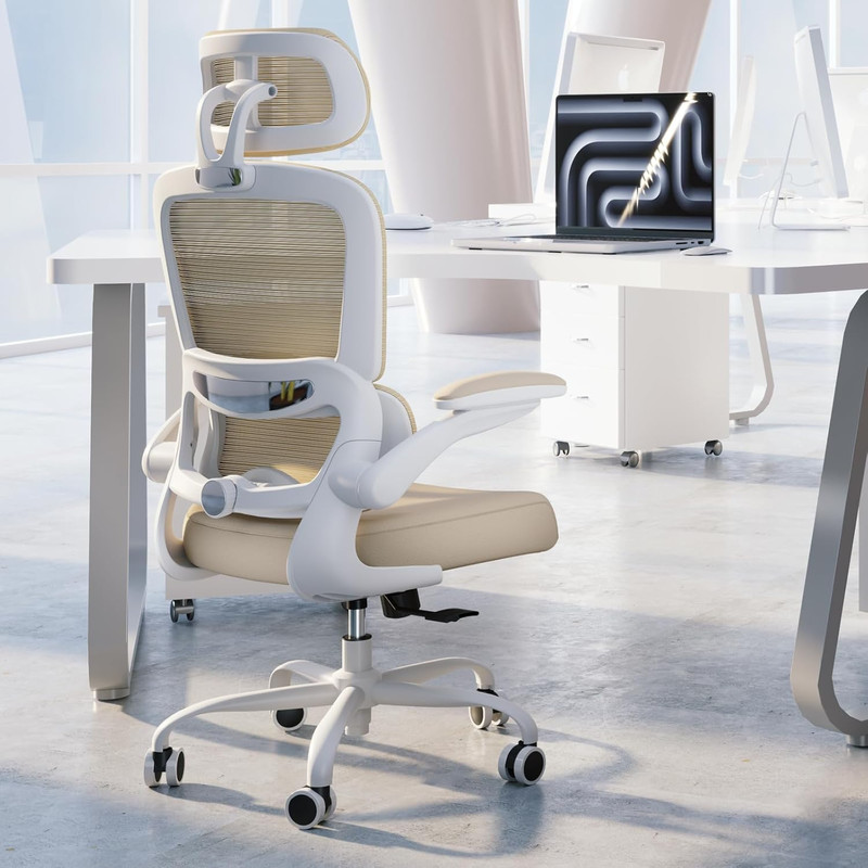 Ergonomic High Back Office Chair - Comfortable Mesh Desk Chair (Beige) gallery