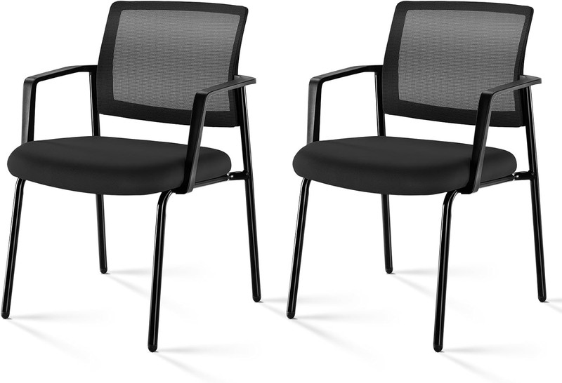 Ergonomic Mesh Back Stacking Chairs with Fabric Seat – Set of 2, Black