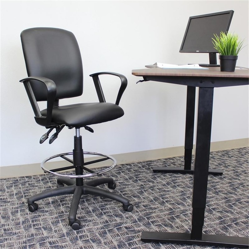 Scranton & Co LeatherPlus Drafting Stool with Loop Arms and Footring in Black gallery