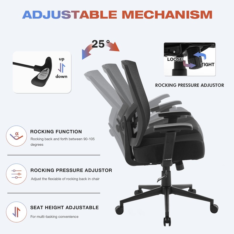 Ergonomic Home Office Chair Mesh Mid Back Armrest Thick Cushion Tilt Reclining gallery