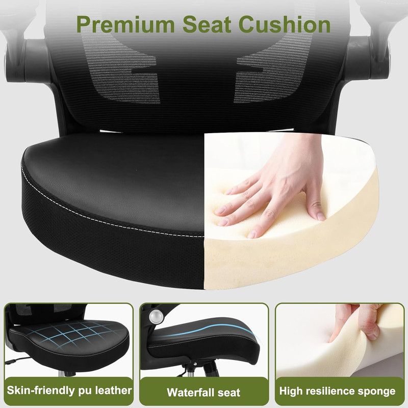 Ergonomic PU Leather Office Chair, 400Lbs Weight Capacity, Breathable Mesh Back, gallery