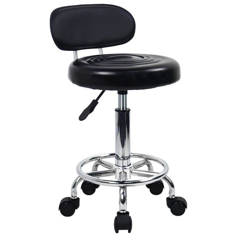 KKTONER PU Leather Modern Rolling Stool with Low Back Height Small, Black