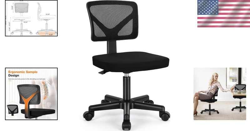 Compact Armless Desk Chair with Mesh Back & Wheels - Comfortable for Home/Office gallery
