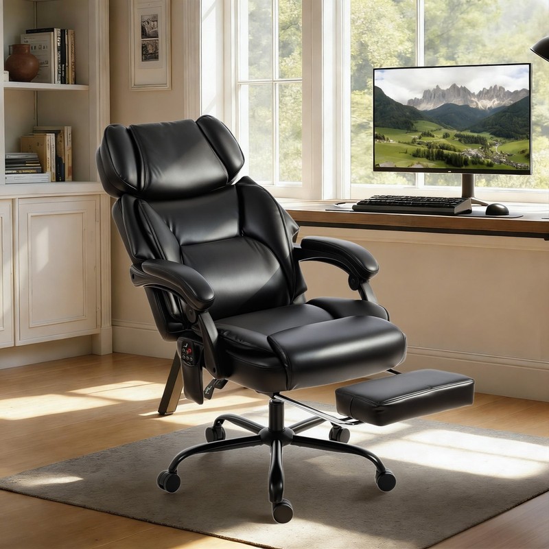 Massage Office Chair with Heat Reclining Function, Black