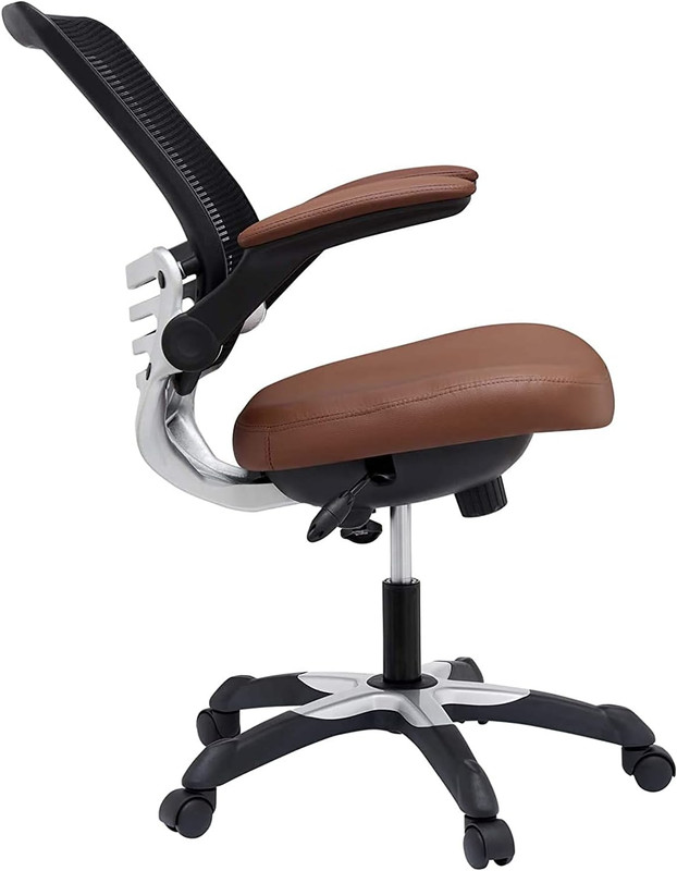 Edge Mesh Back and White Vinyl Seat Office Chair with Flip-Up Arms - Computer De gallery