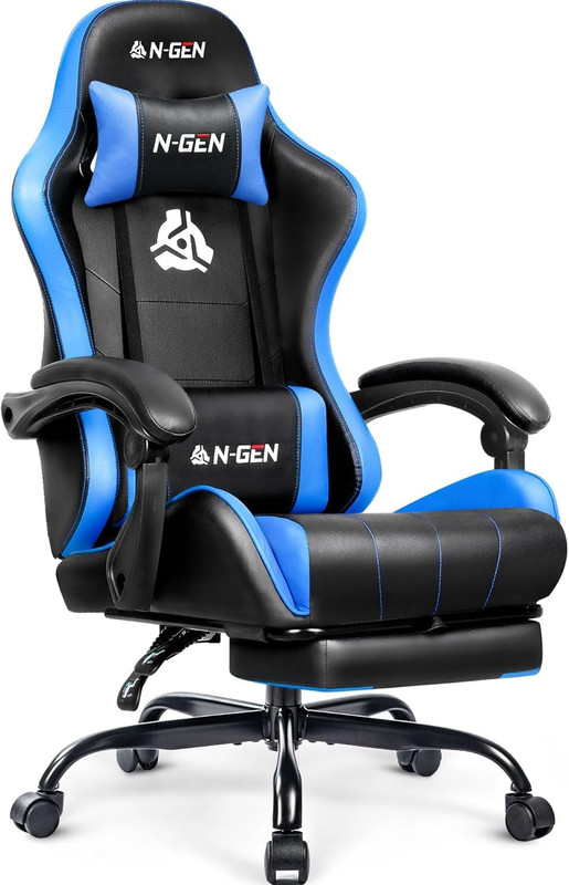 N-GEN GAMING Video Gaming Chair with Footrest Lumbar Support for Home Office Hig