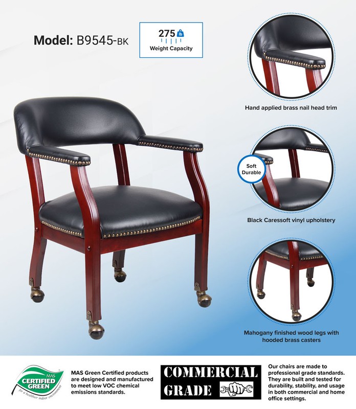 Boss Captain's guest, accent or dining chair in Black Vinyl W/ Casters gallery