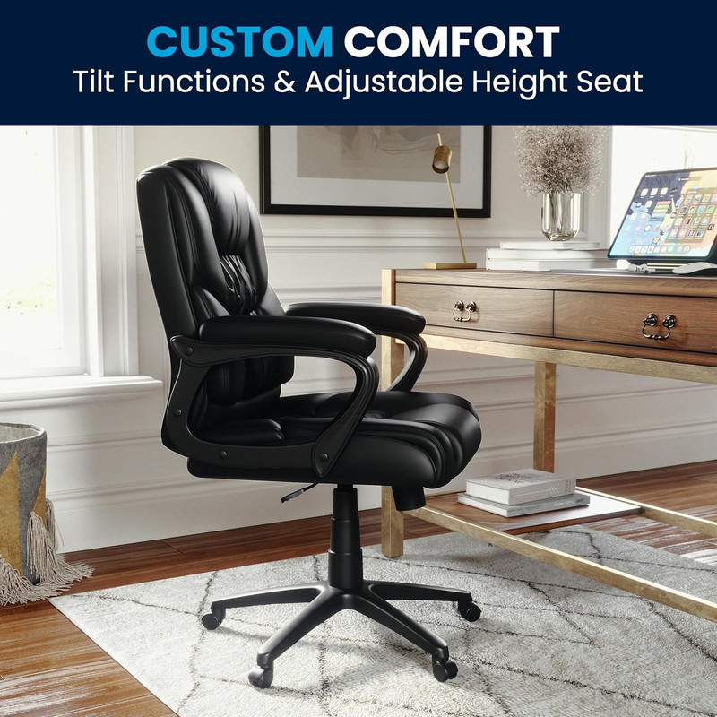 Ergonomic Big & Tall Swivel Office Chair with Padded Armrests, Black gallery