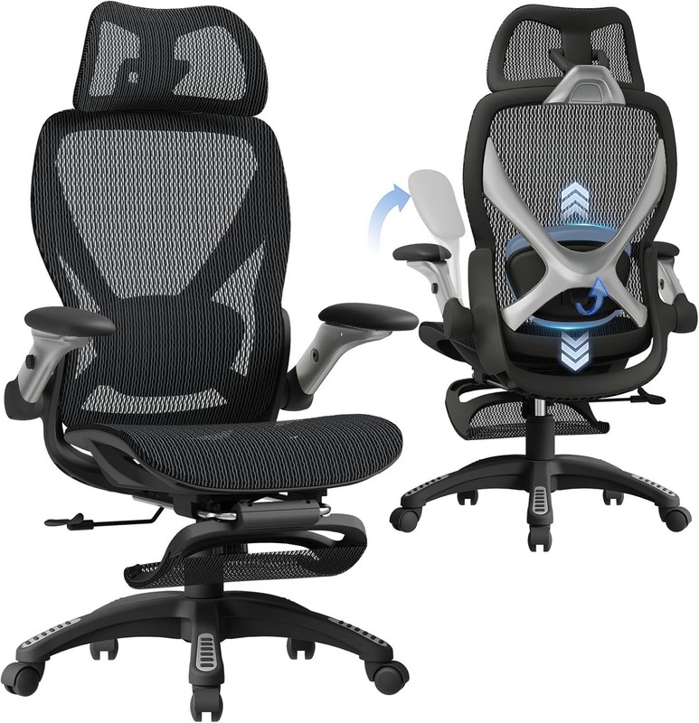 X100 Ergonomic Mesh Office Chair with Footrest, Big and Tall Hone Desk Chair wit