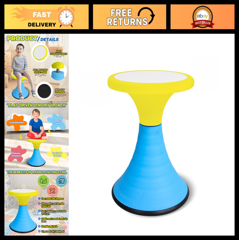 Wobble Swivel Stool for Kids, 15.7″ Wiggle Chair, 360° Rotating Active Seating,