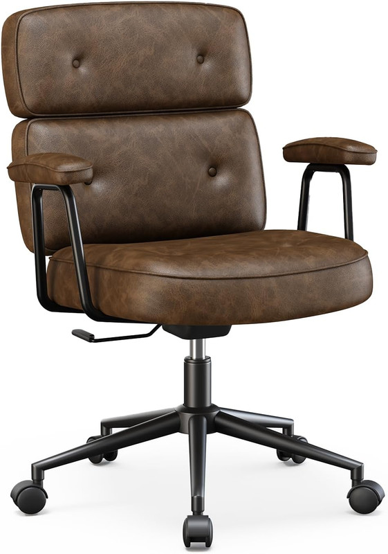 Ergonomic Home Office Desk Chair, PU Leather Computer Chair with Lumbar Support