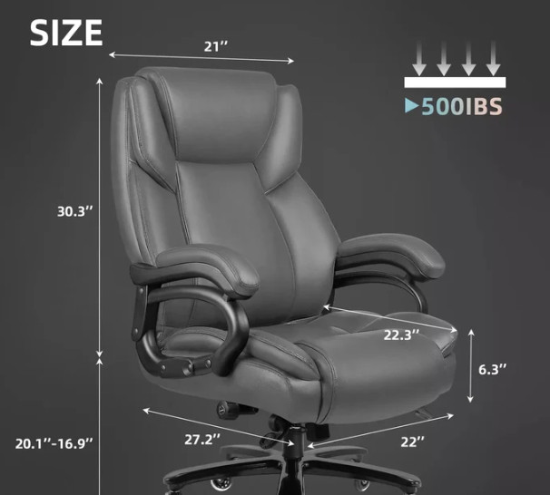 500lbs Heavy Duty big and tall leather office Chair Ergonomic executive wide 500 gallery