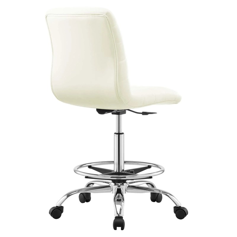 Mid-Back White Vegan Leather Drafting Chair with Chrome Metal Frame & Foot Ring gallery