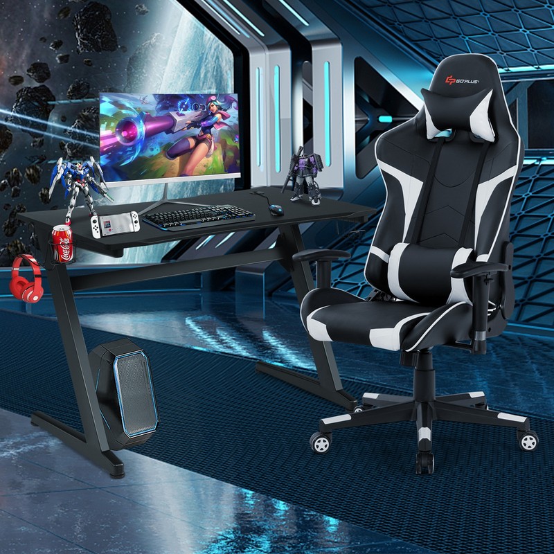 Z-Shaped Racing Style Desk & Massage Gaming Chair Set for Home Office gallery