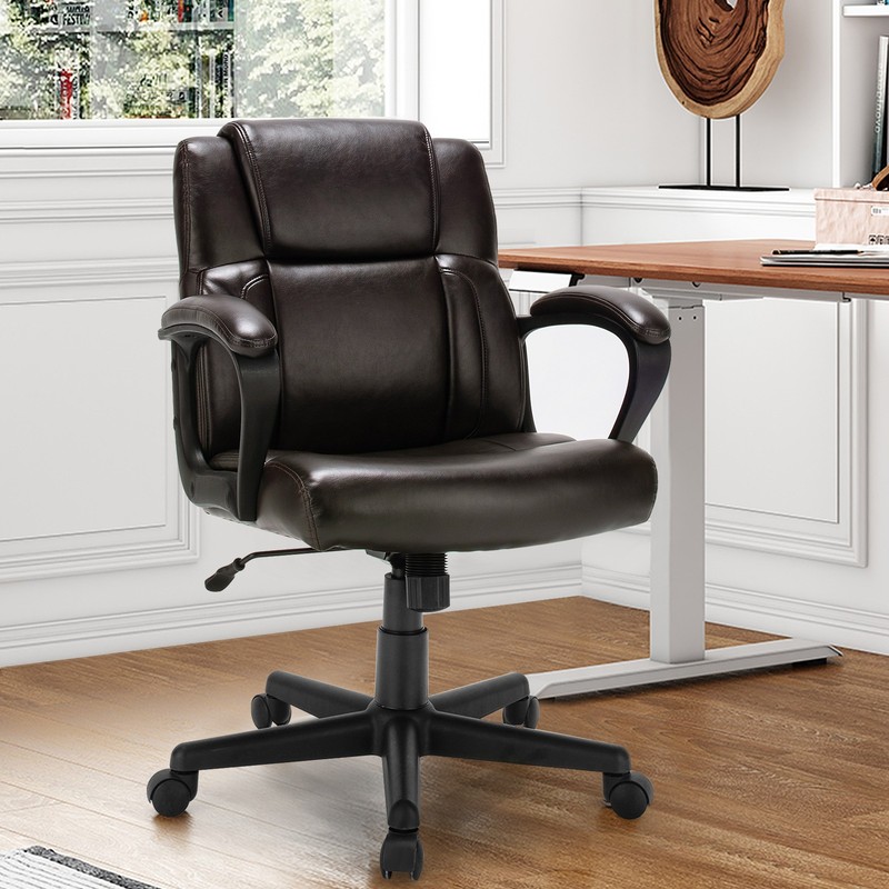 Costway Executive Leather Office Chair Adjustable Computer Desk Chair w/ Armrest gallery