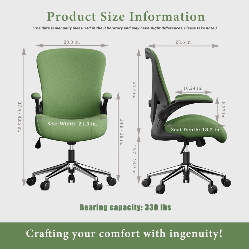 Green Ergonomic Office Desk Chair, Soft Fabric Thickened Curved seat Cushion ... gallery