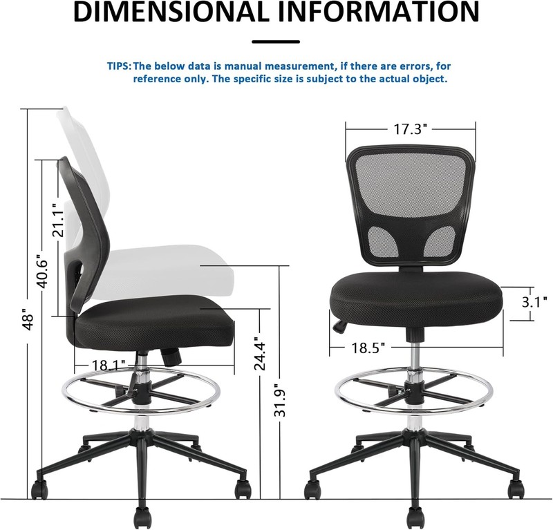 Armless Drafting Chair Tall Office Chair Adjustable Height High Back Ergonomic gallery