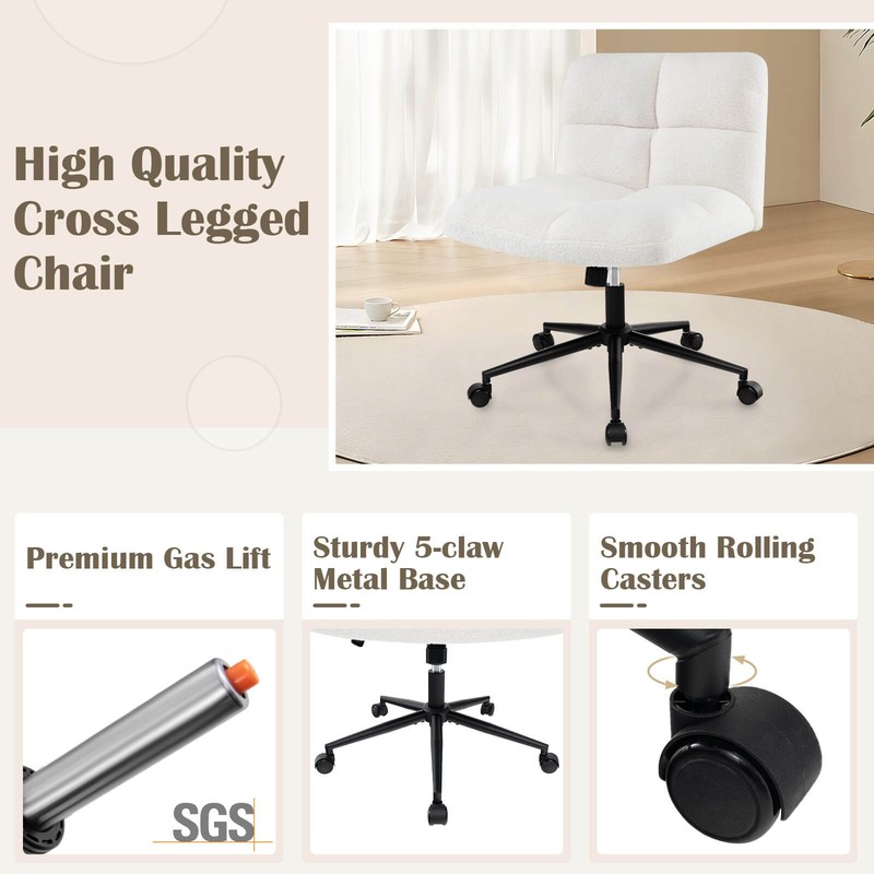 Cross Legged Chair w/ Wheels Padded Seat Adjustable Height for Bedroom gallery