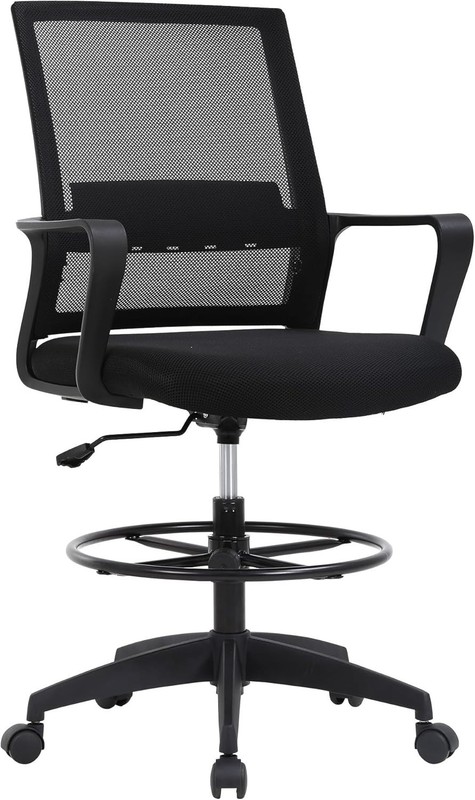 Swivel Rolling Office Chair with Mesh Back & Footrest - Height Adjustable, Black gallery
