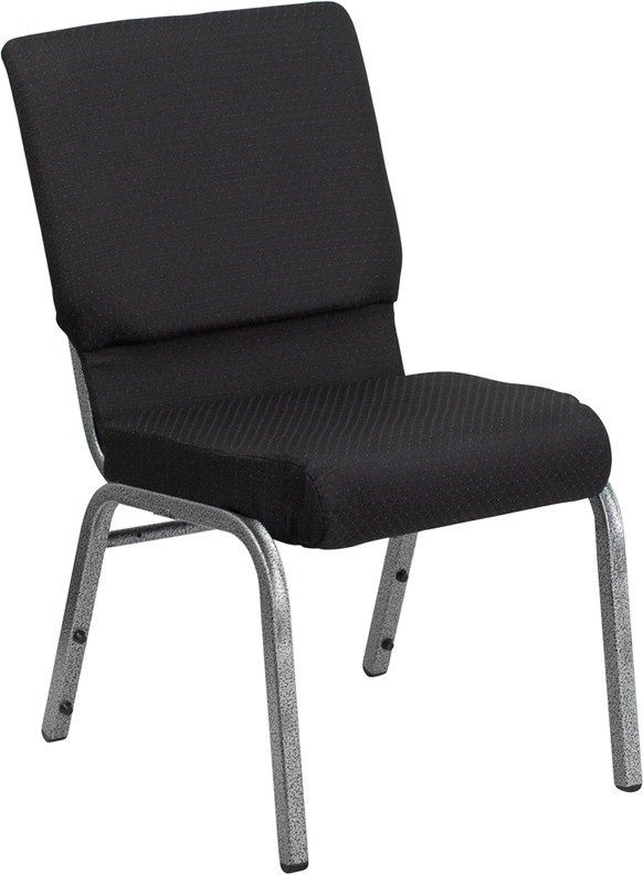 10 PACK 18.5” Wide Black Fabric Stacking Church Chair with Silver Vein Frame