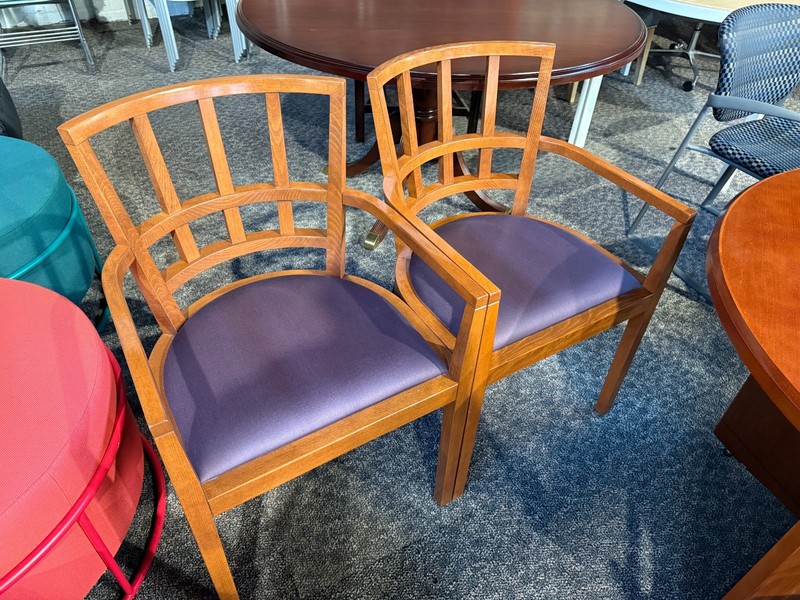 Guest / lobby / side Chair by Knoll w/ Wood Frame and Purple fabric Seat