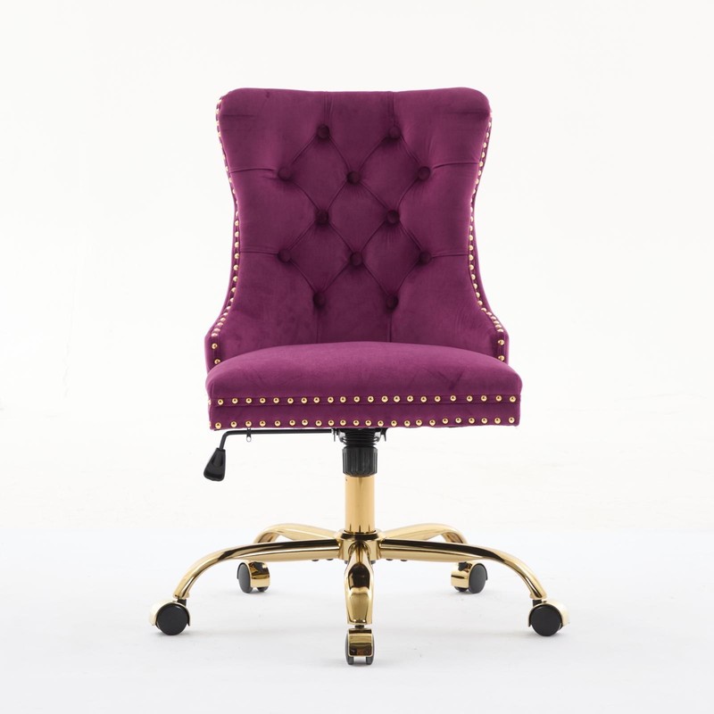 A&A Furniture Velvet Office Chair with Golden Metal Base, Adjustable Swivel