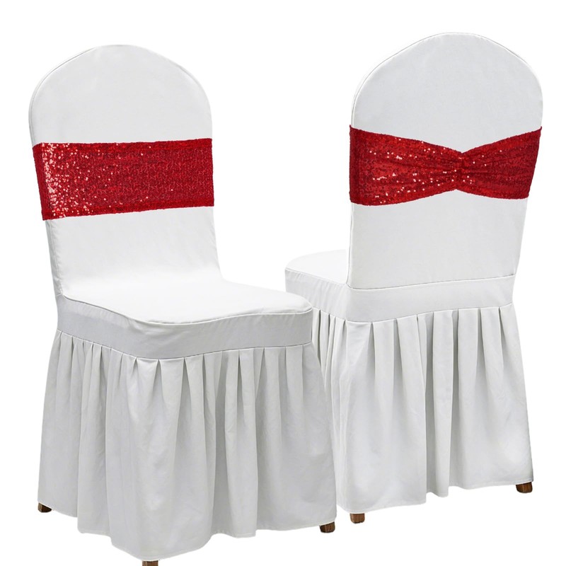 Poise3EHome Red Sequin Chair Sashes, Double Sided 14"x6", Pack-20, gallery