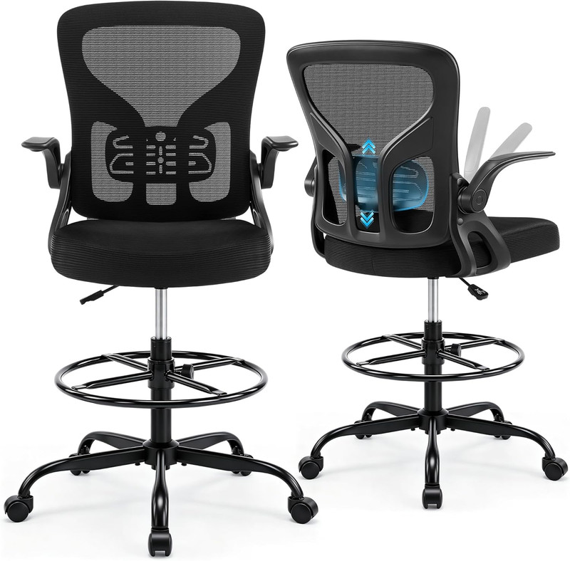 Drafting Chair for Standing Desk, Tall Office Chair with 22"-30" Seat Height &7"