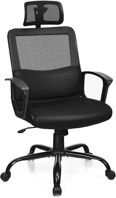 Ergonomic Mesh Office Chair with Lumbar Support & Adjustable Headrest – Black