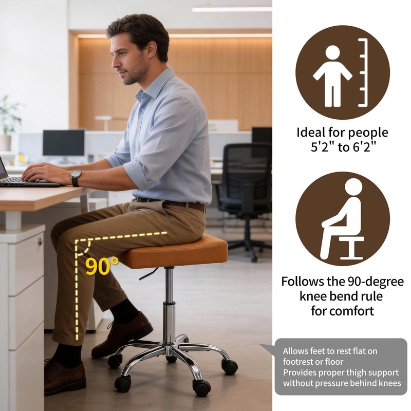 Office Stool with Wheels (300lbs Capacity) (Adjustable Height 17"-21") Brown ... gallery