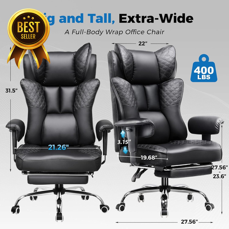 Big and Tall Office Chair Wide Ergonomic Gaming Chair with Deluxe Embossed Leath gallery