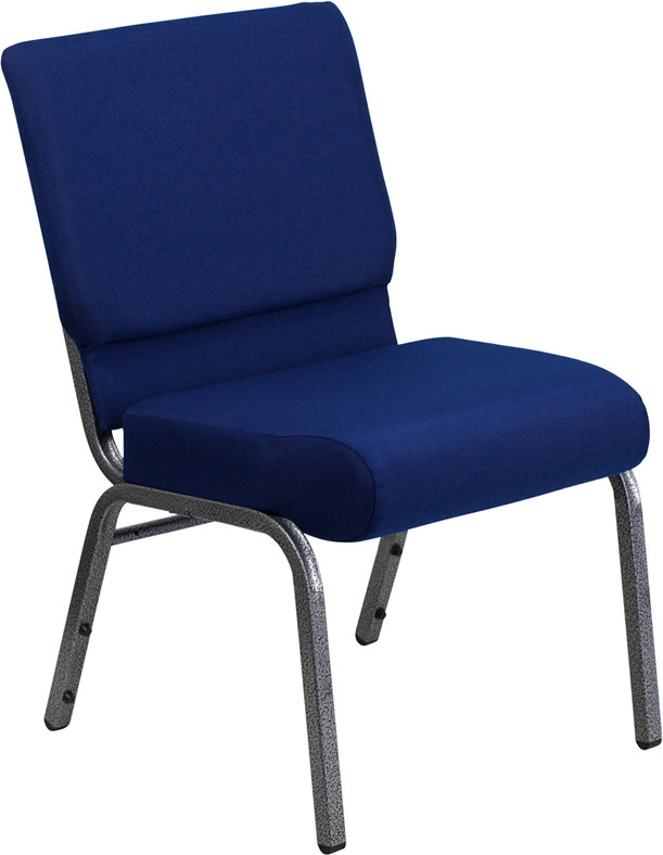 10 PACK 21'' Wide Navy Blue Fabric Stacking Church Chair with Silver Vein Frame