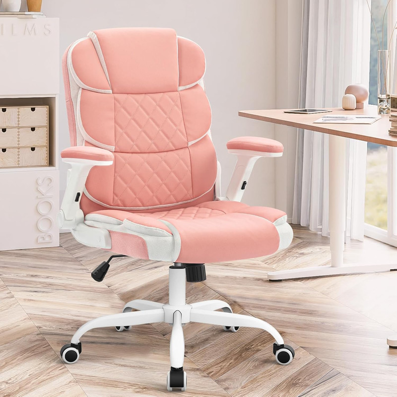 Ergonomic Office Chair Pink PU Leather Desk Chairs Computer Chair with Wheels an gallery
