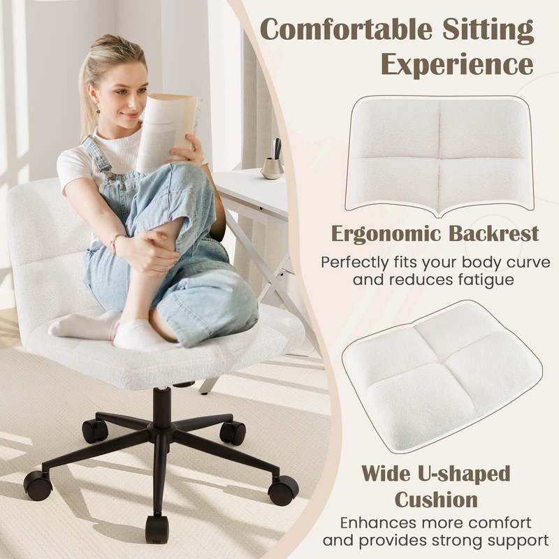 Cross Legged Chair w/ Wheels Padded Seat Adjustable Height for Bedroom gallery