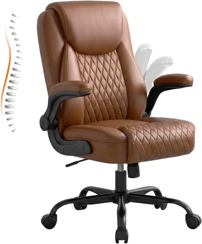GTPLAYER Leather Office Chair, Home Desk Chair with Flip-up Arms and Ergonomic B