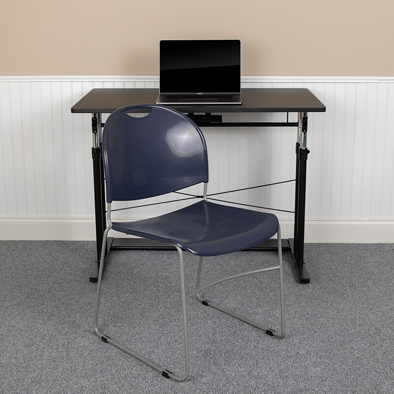10 PACK Navy Stack Office Chair with Sled Metal Base - Waiting Room Chair gallery